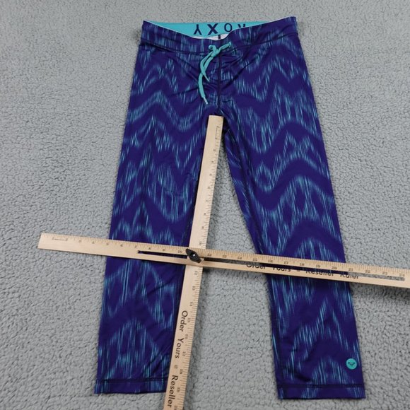 ROXY Capri Leggings Womens Small Blue Pattern Drawstring Run Swim Surf Stretch - Picture 7 of 15